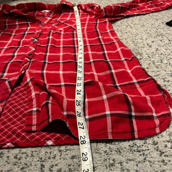J. Jill Red Button Down Multi-Plaid Double-Cloth Long Tunic Size Medium Petite - Picture 9 of 9